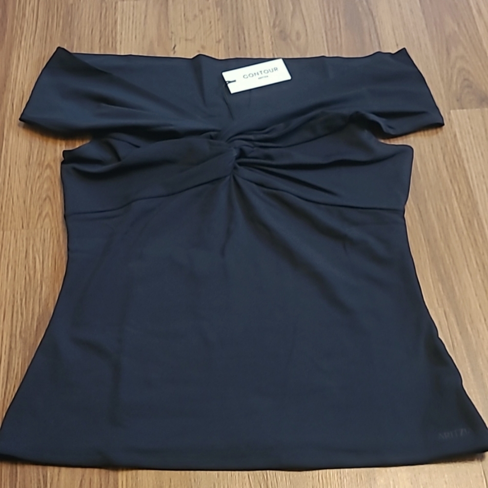 Aritzia Black Ruched Off-Shoulder Blouse